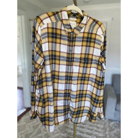 American Eagle Plaid Flannel Shirt AhhMazingly Soft Boyfriend Fit Yellow Cozy - Picture 2 of 7